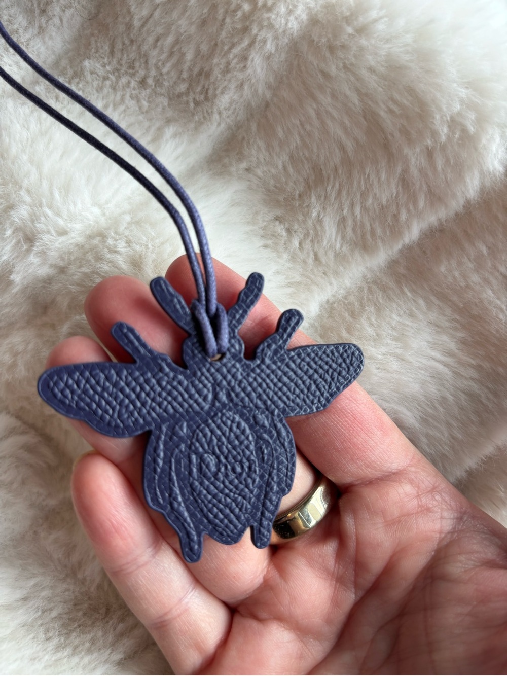 Dior Christian Dior Bee Pendant Leather Bag Charm in Navy New